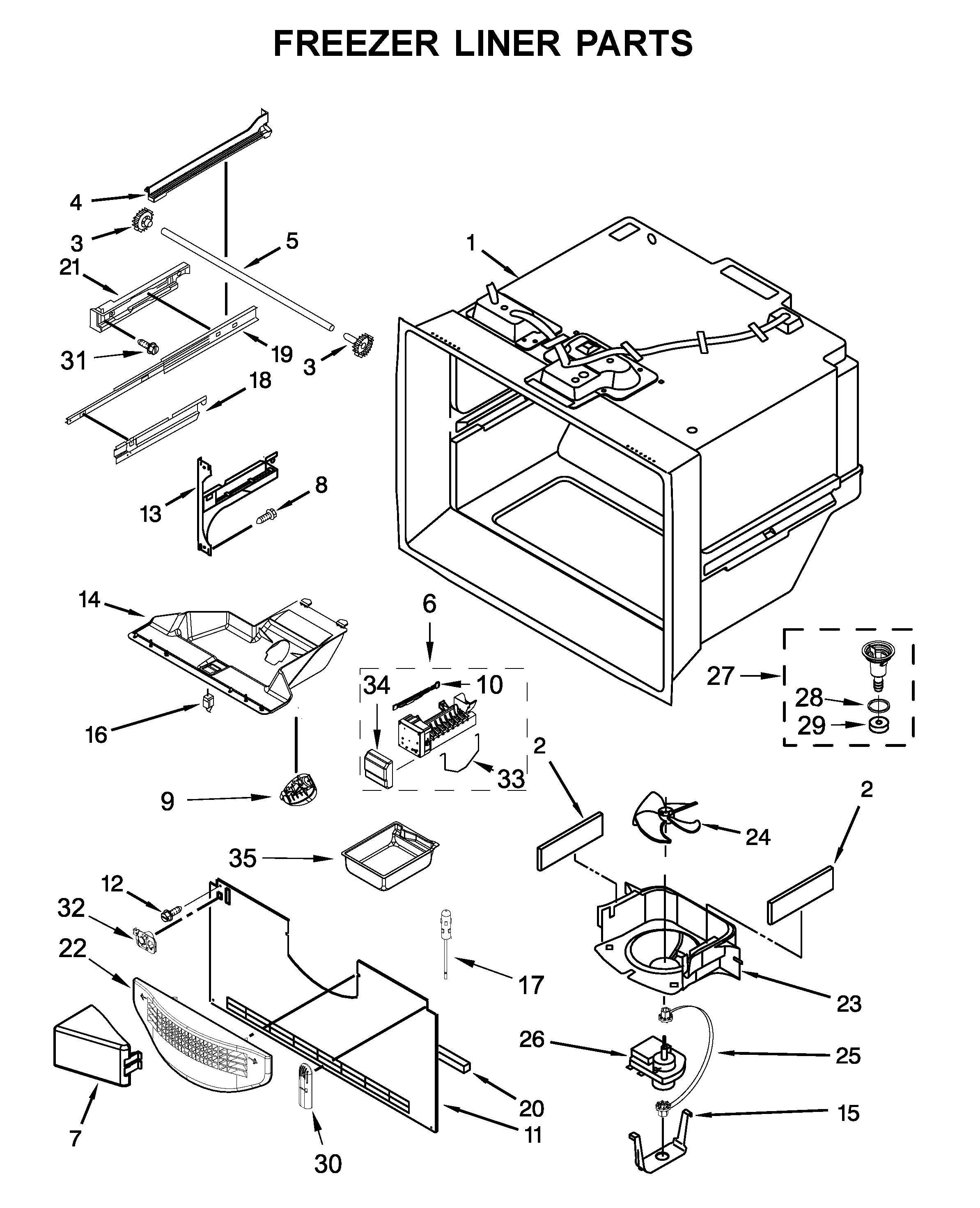 Freezer liner parts