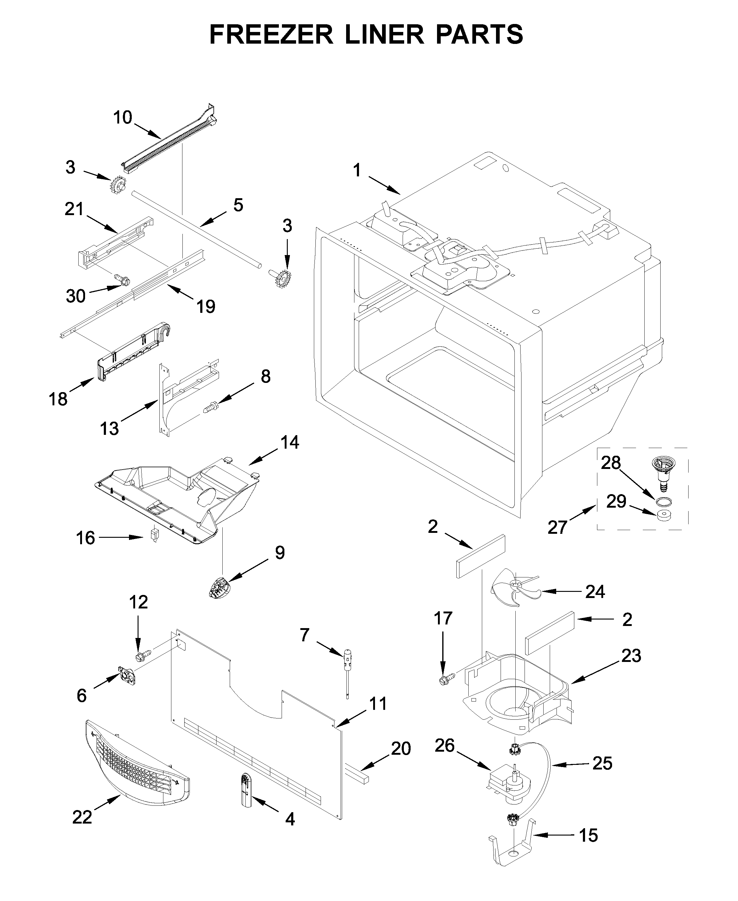 Freezer liner parts