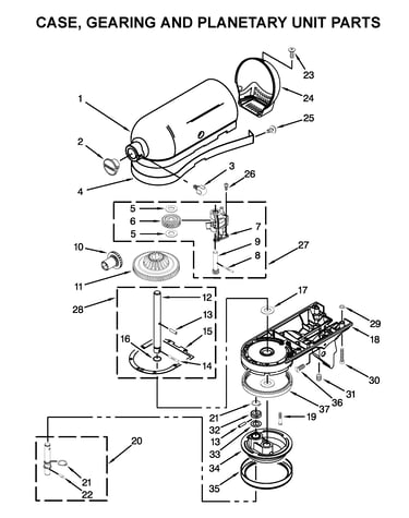 Case, gearing and planetary unit parts