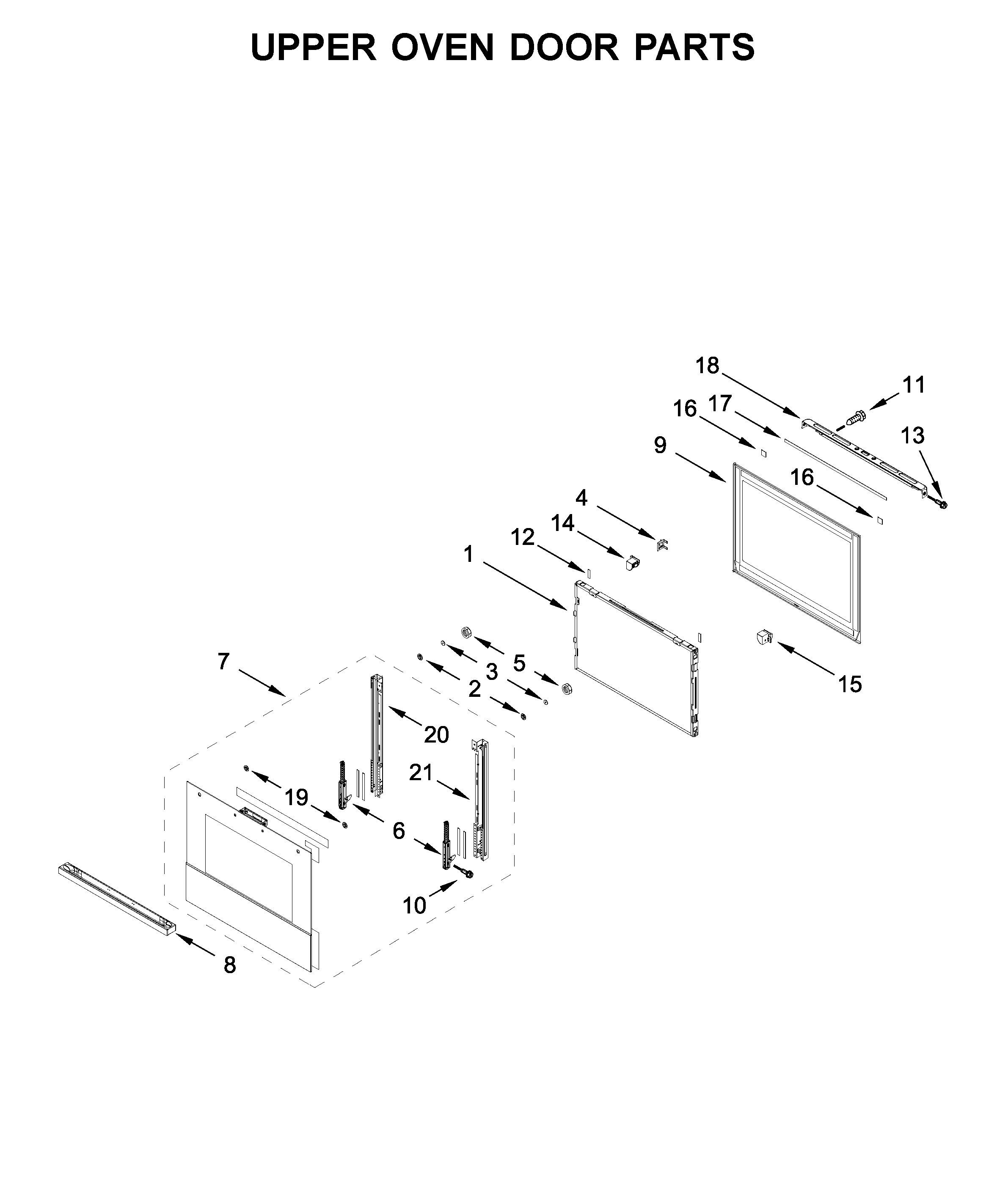 Upper oven door parts