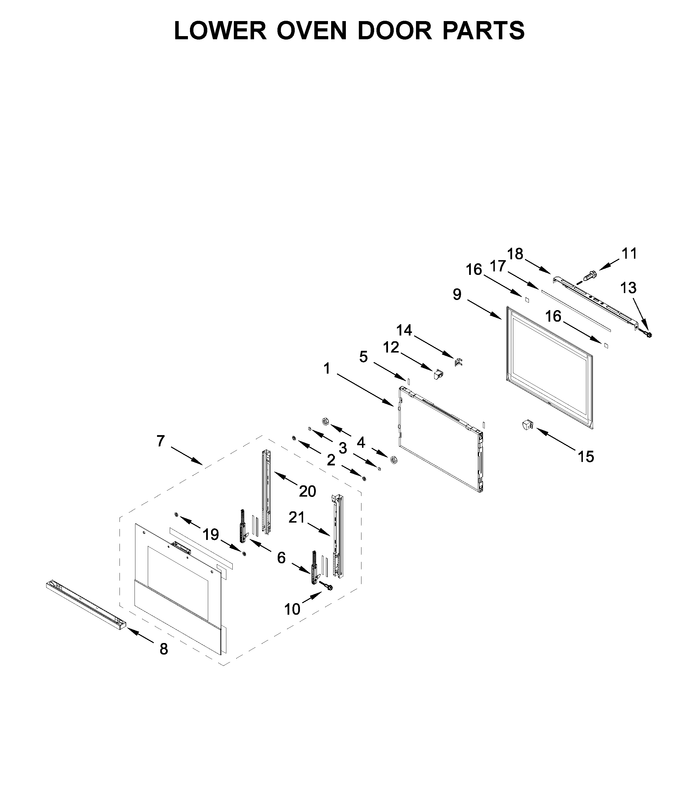 Lower oven door parts