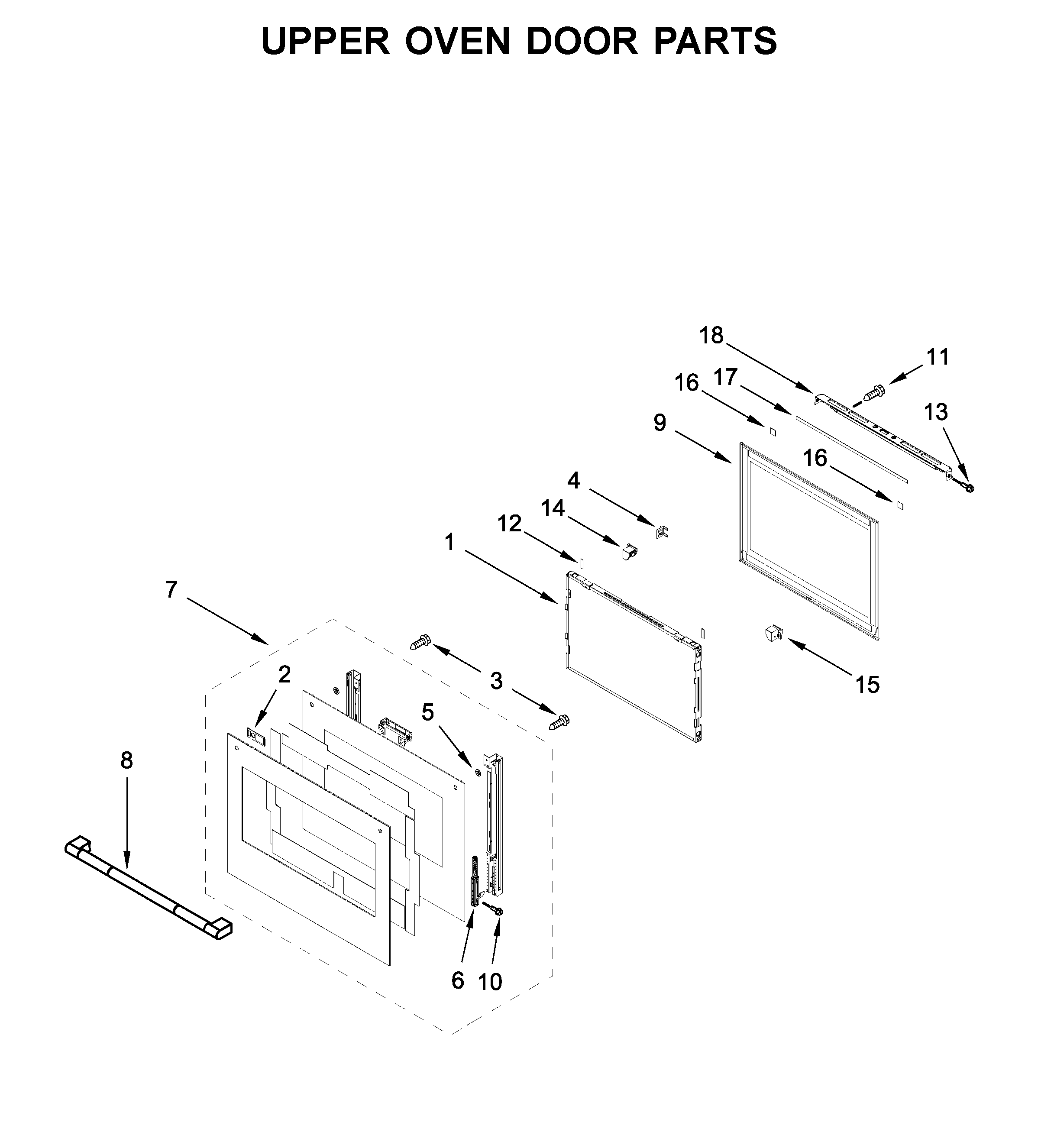 Upper oven door parts