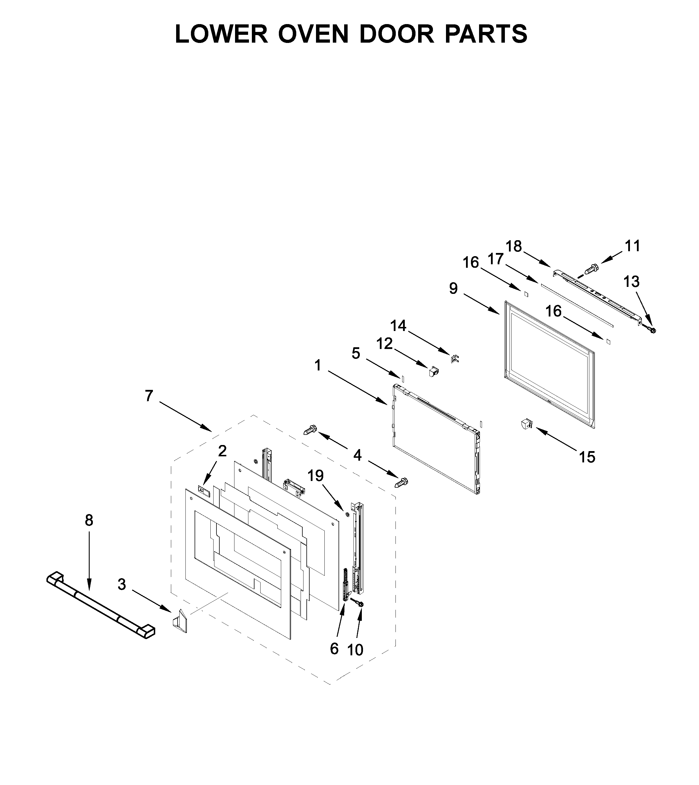 Lower oven door parts