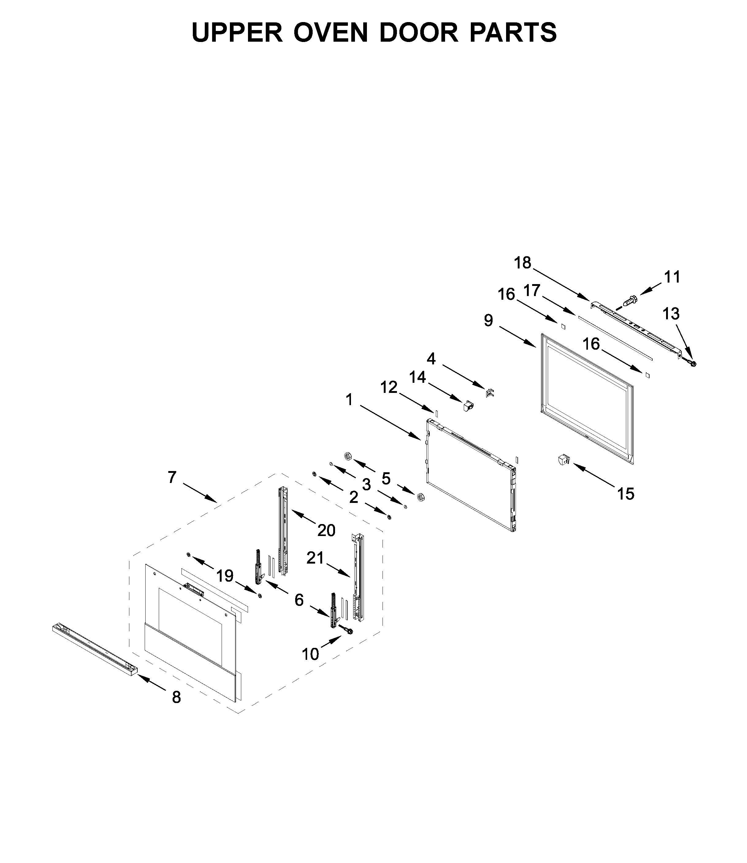 Upper oven door parts