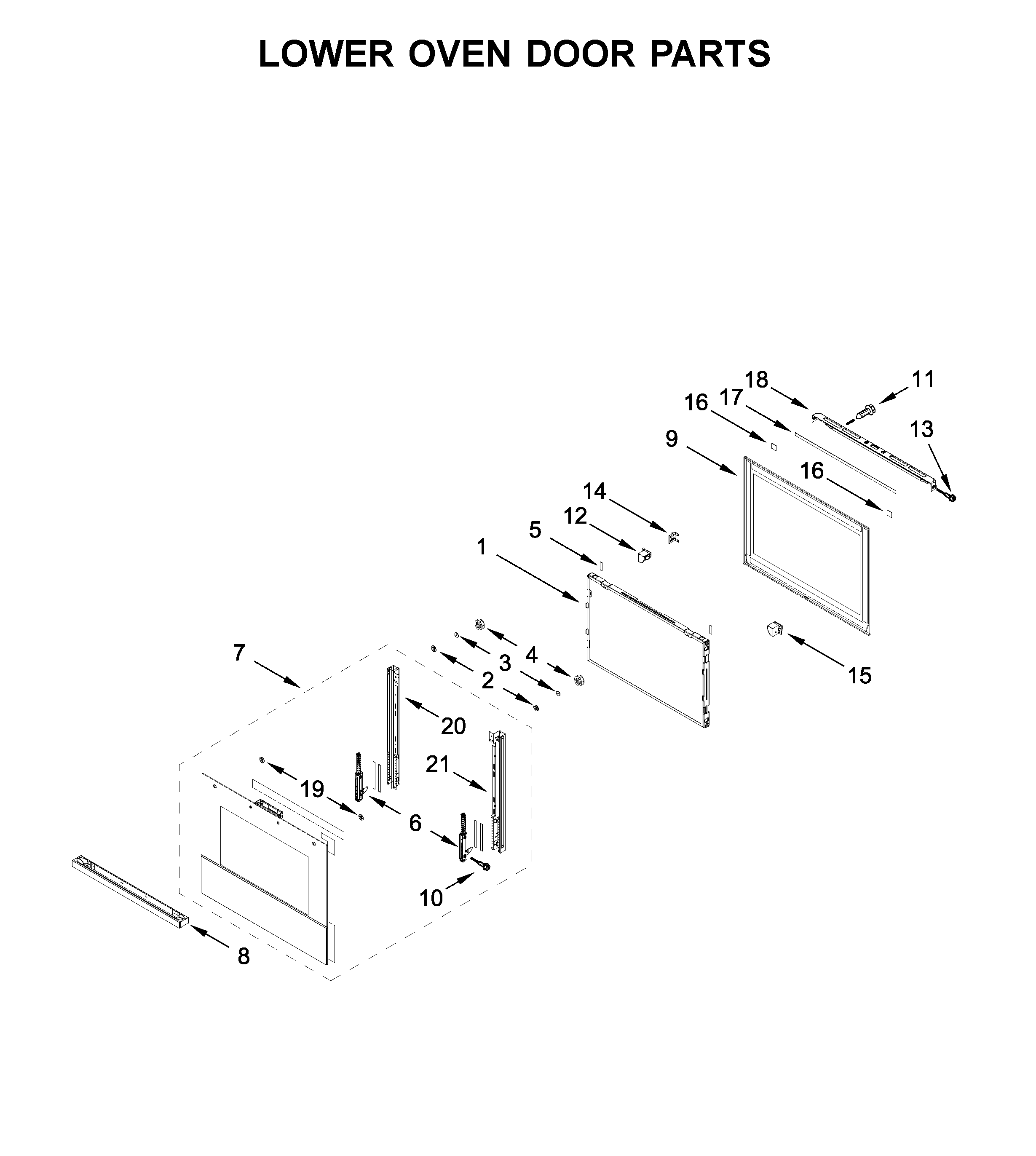 Lower oven door parts