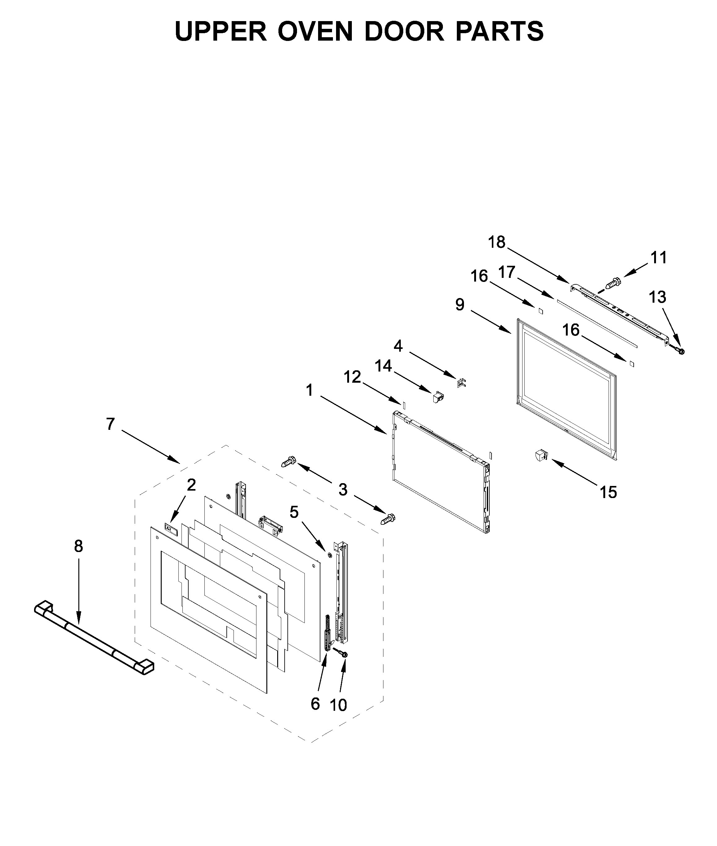 Upper oven door parts
