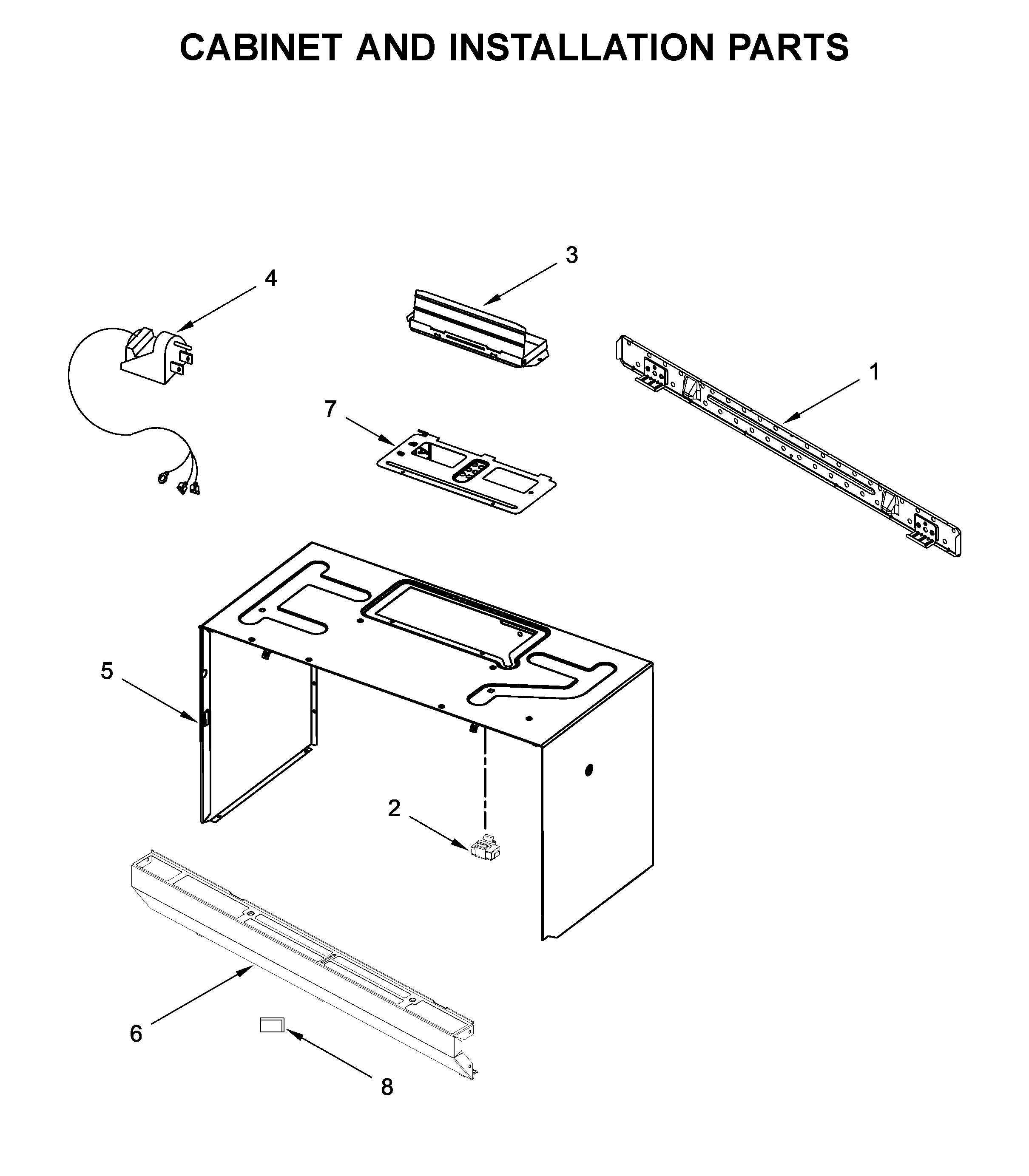 Cabinet and installation parts