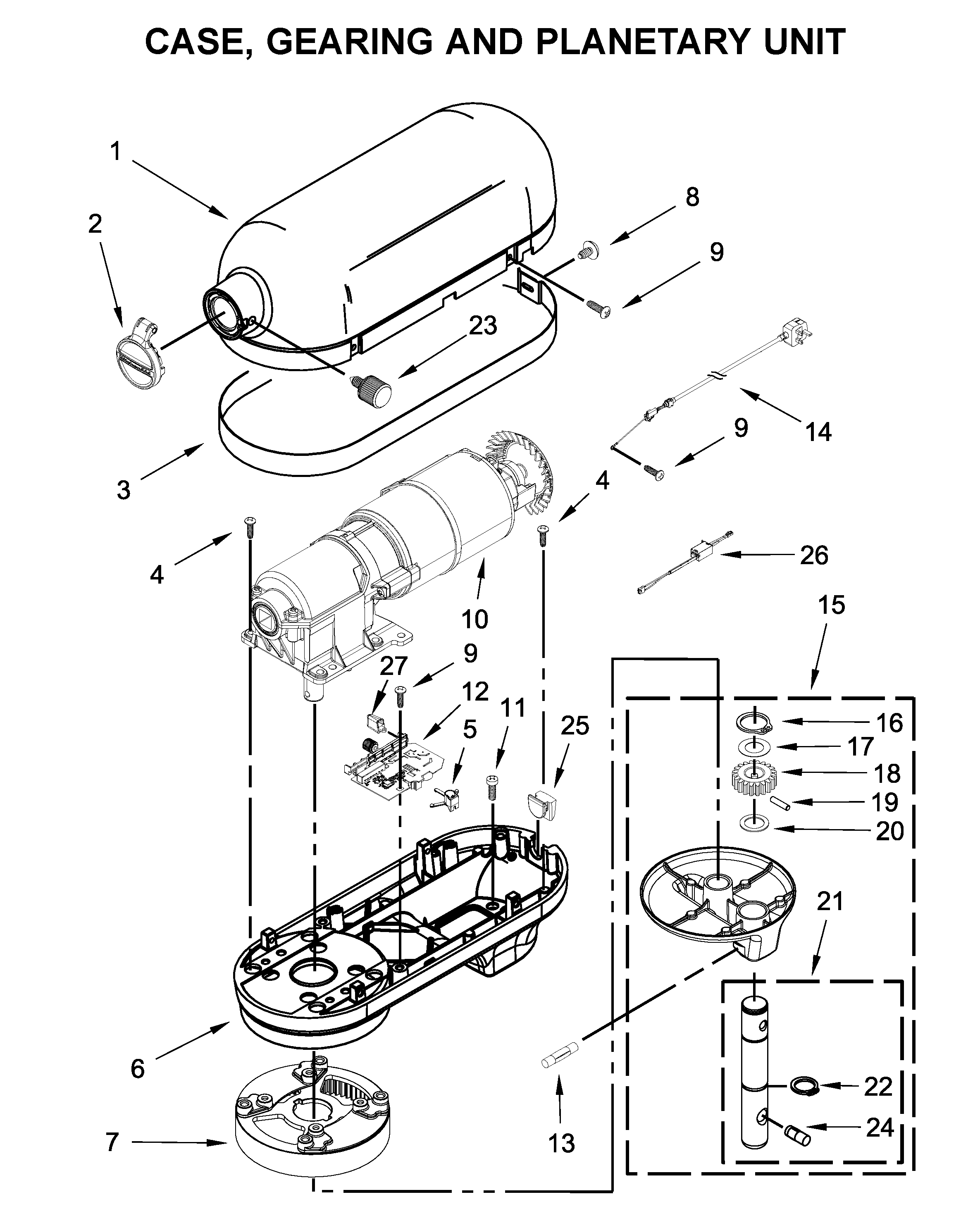 CASE, GEARING AND PLANETARY UNIT