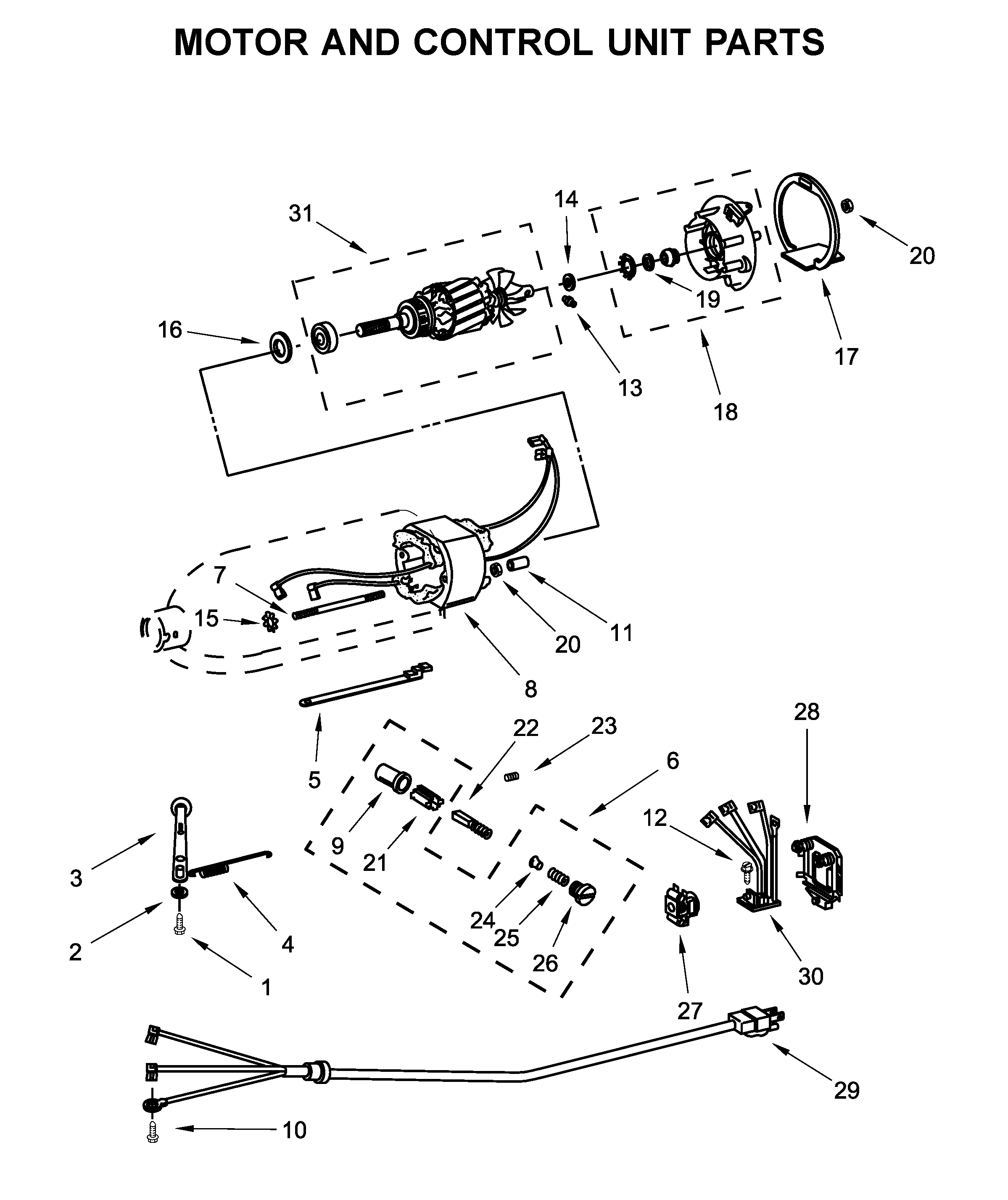 Motor and control unit parts