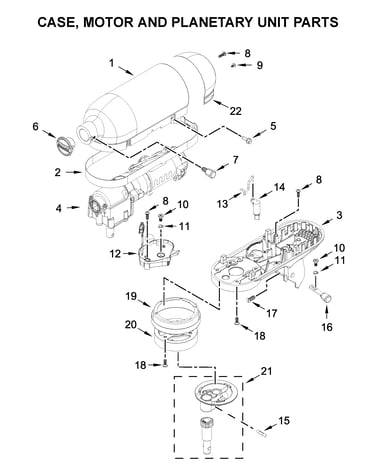 Case, motor and planetary unit parts
