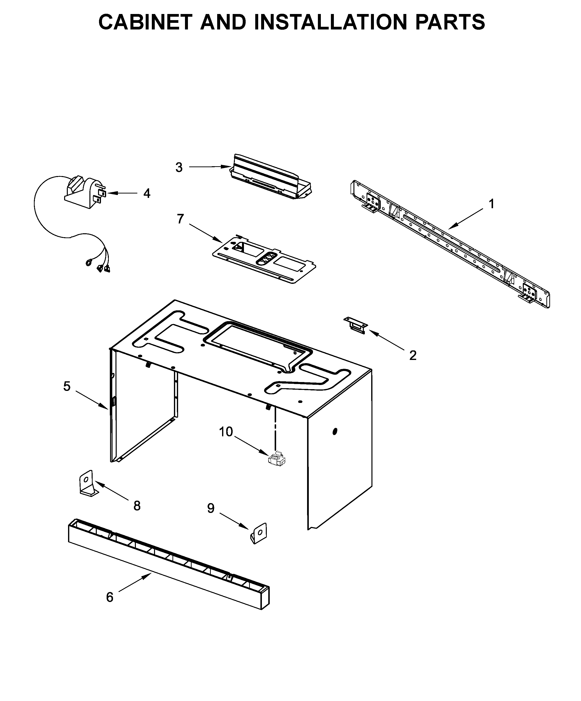Cabinet and installation parts