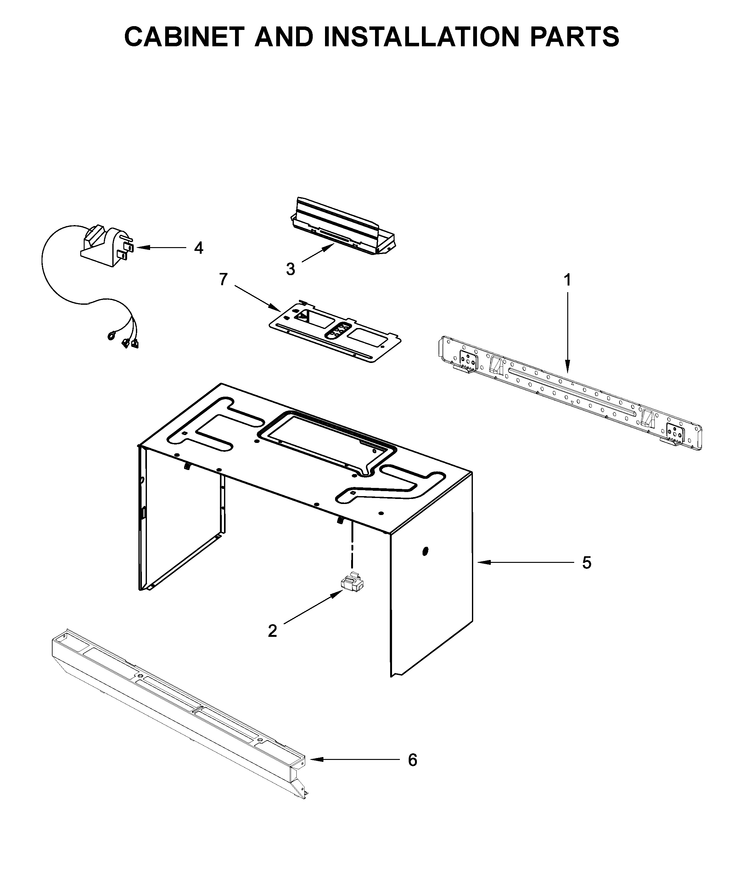 Cabinet and installation parts