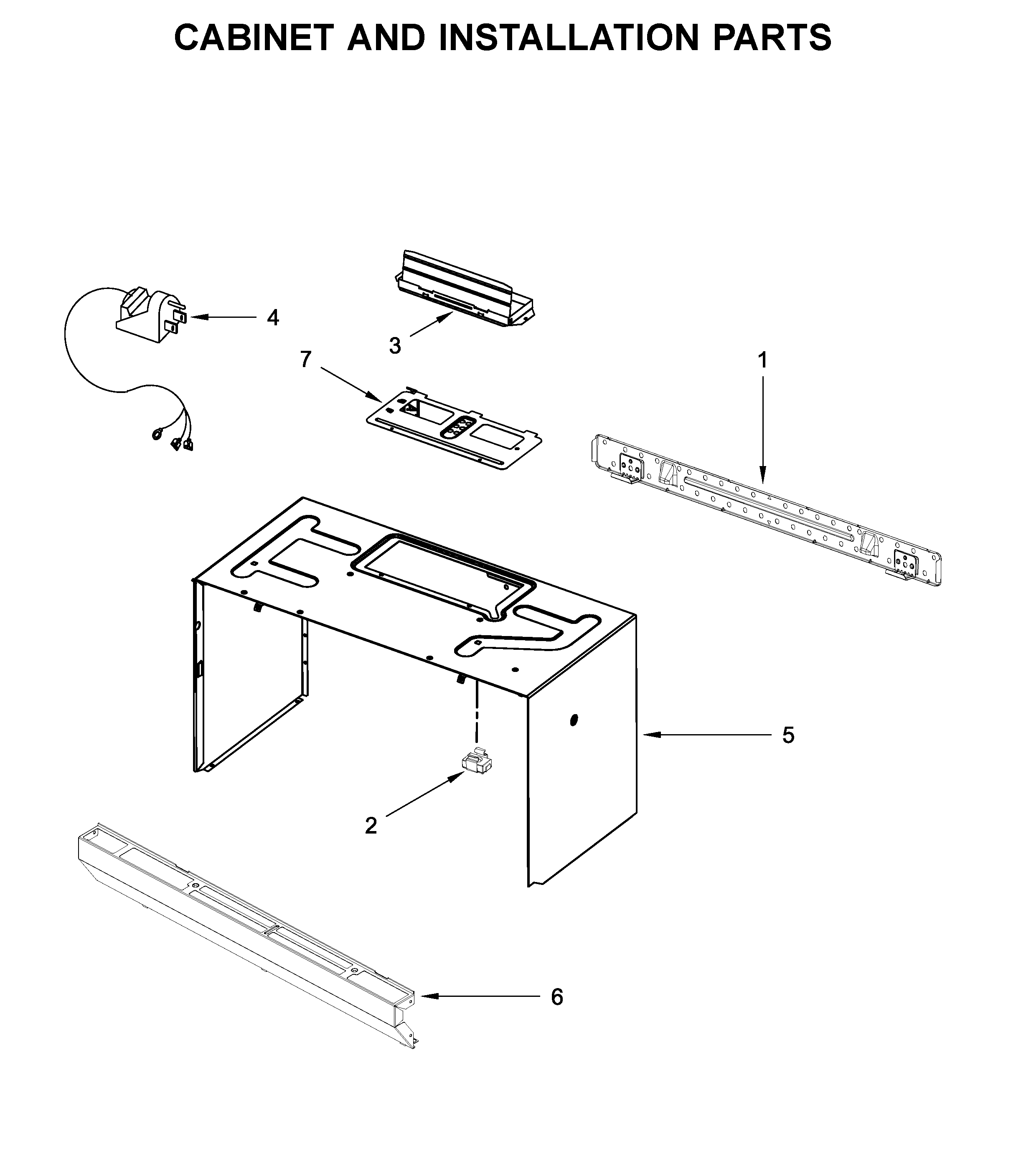 Cabinet and installation parts