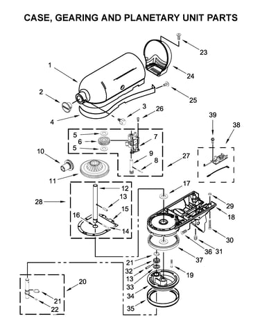 Case, gearing and planetary unit parts