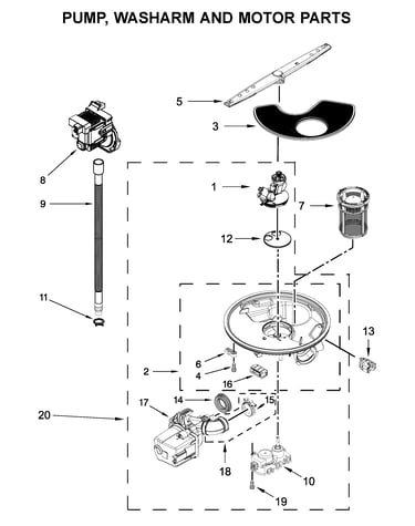 Pump, washarm and motor parts