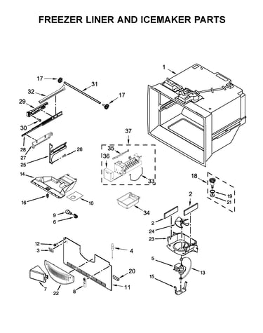 Freezer liner and icemaker parts