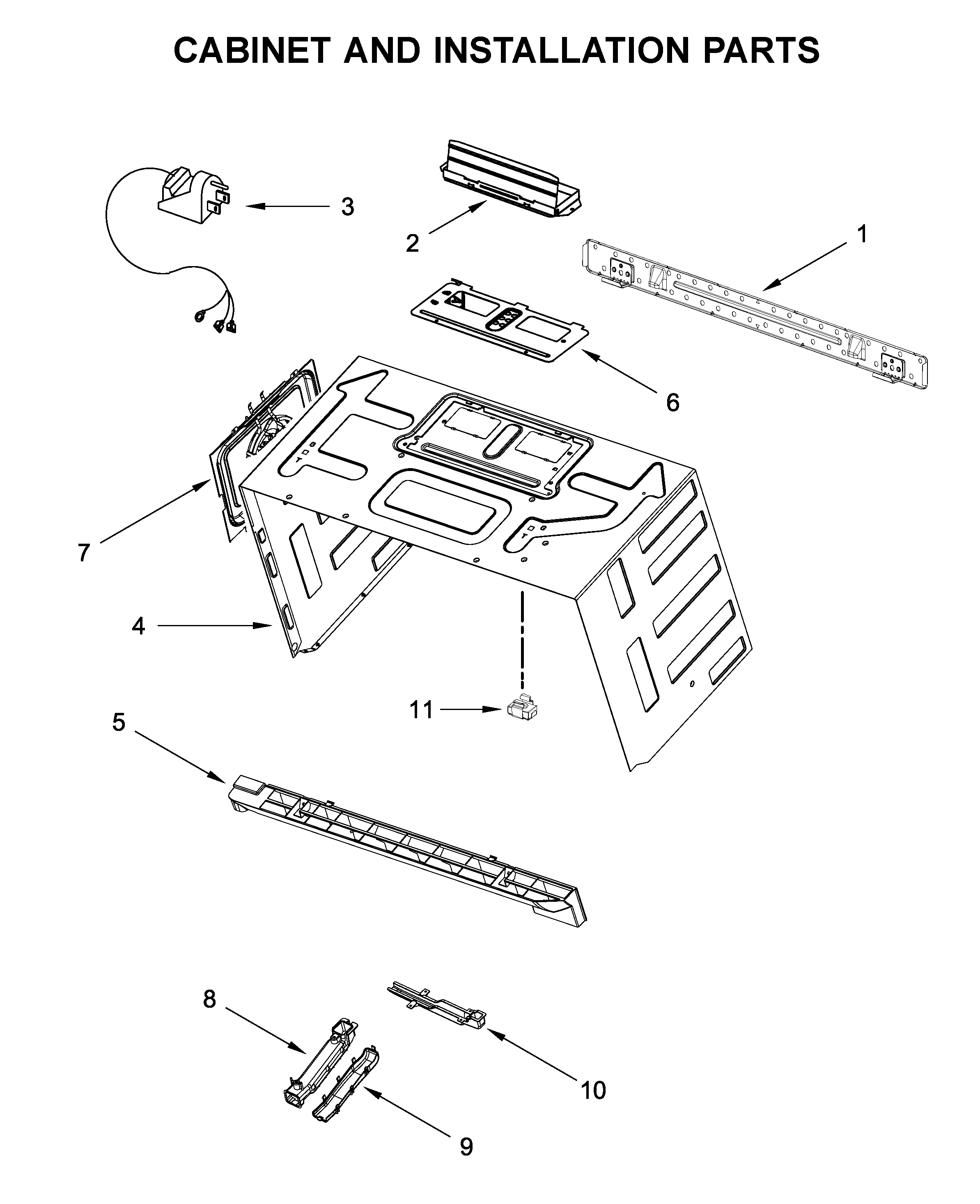 Cabinet and installation parts