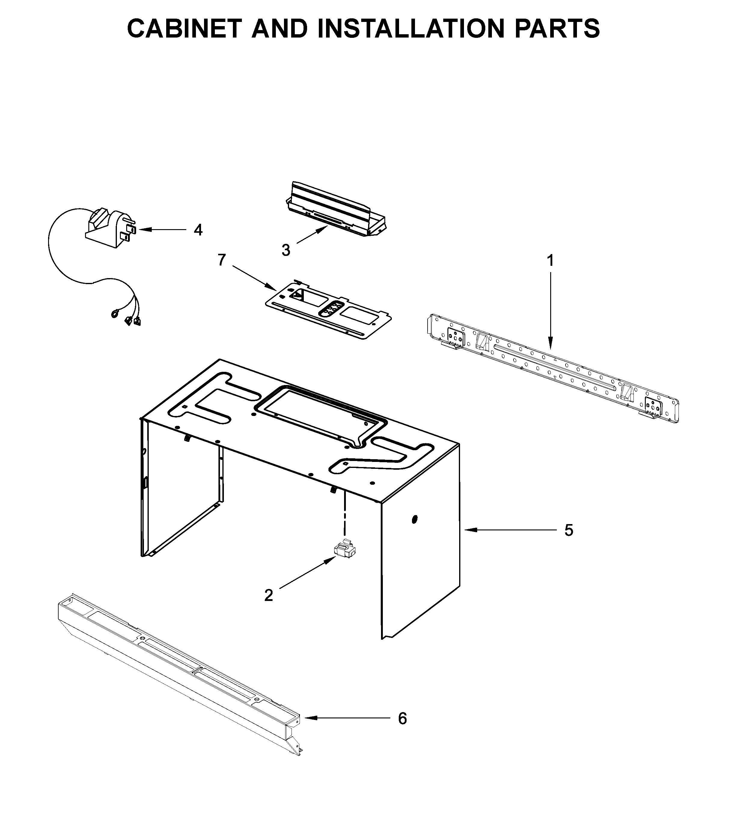 Cabinet and installation parts