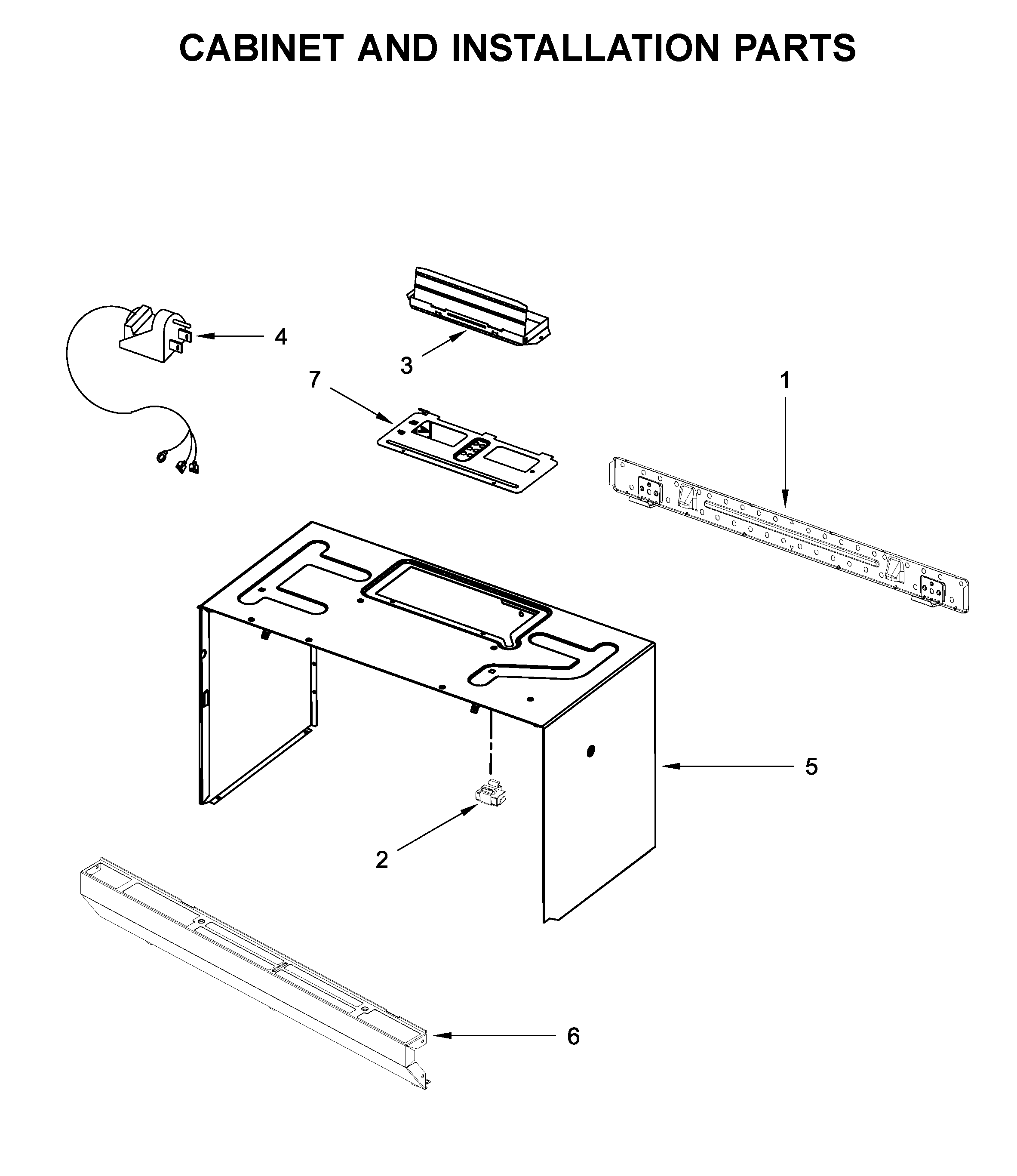 Cabinet and installation parts