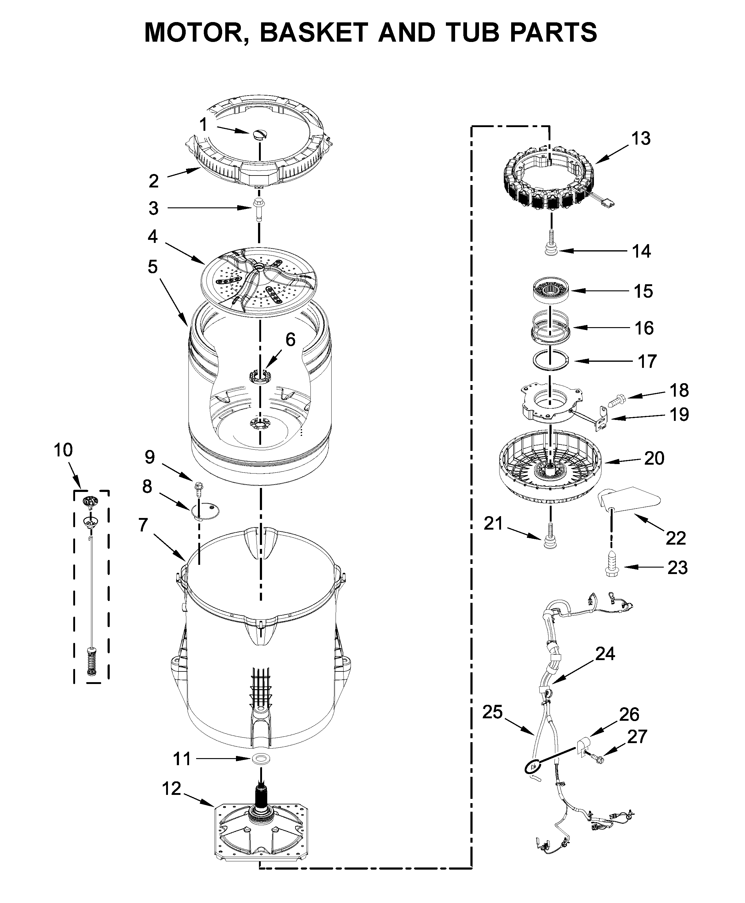Motor, basket and tub parts