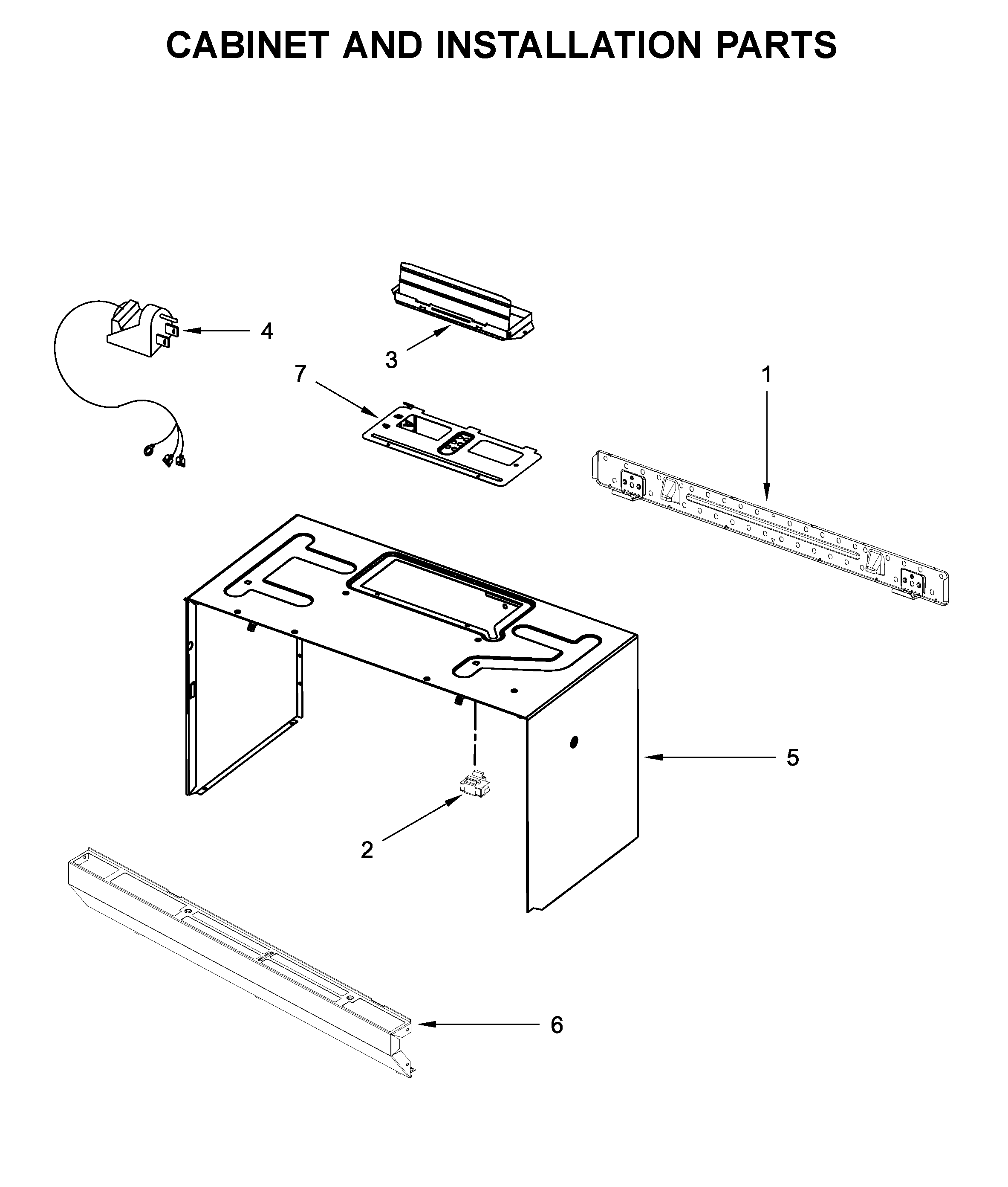 Cabinet and installation parts