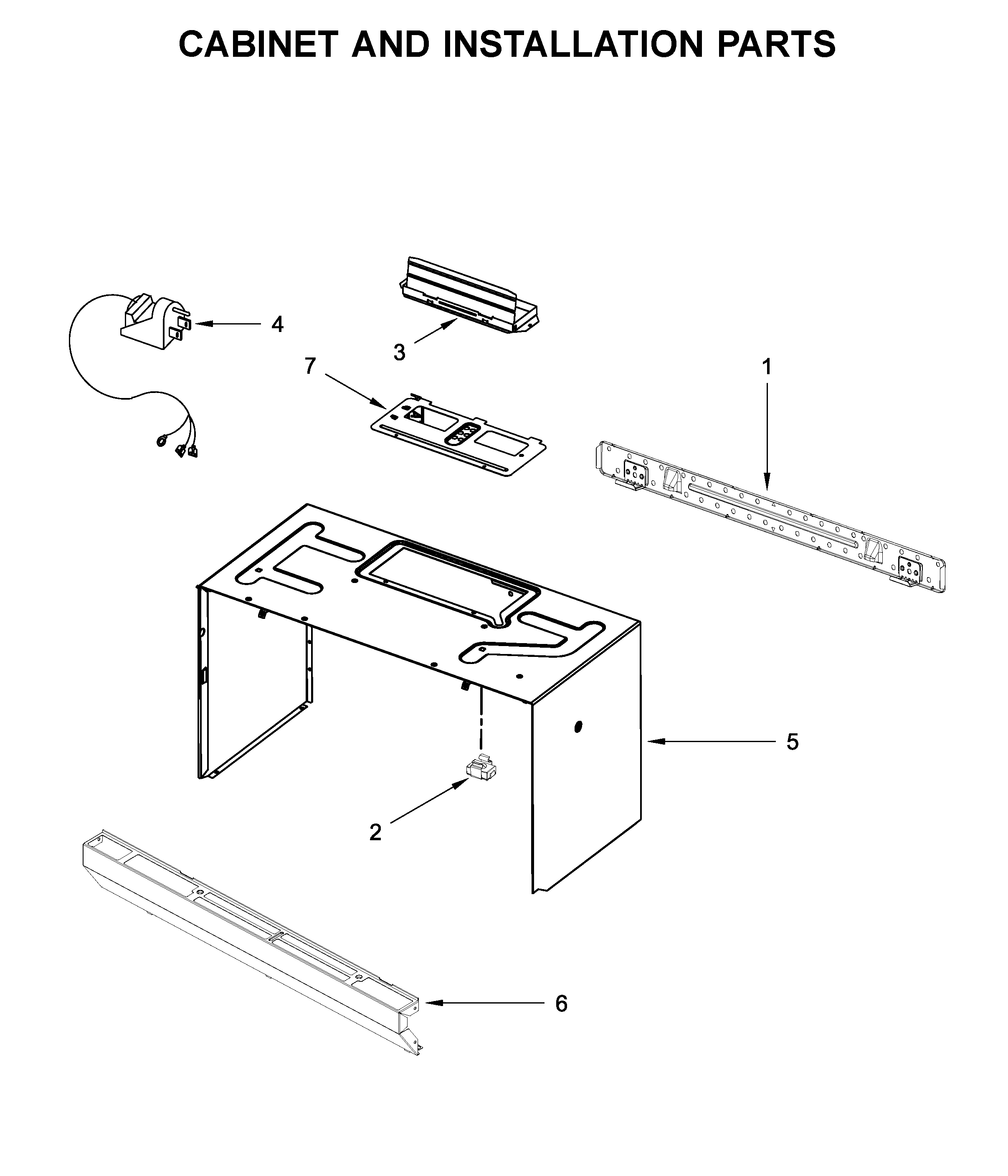 Cabinet and installation parts