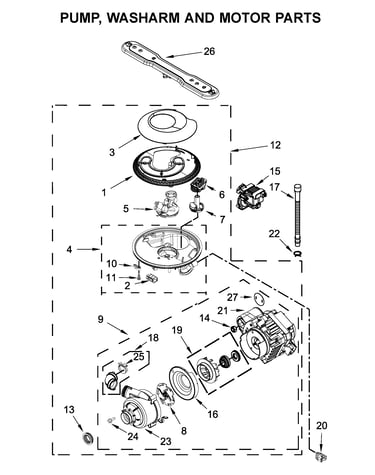 Pump, washarm and motor parts