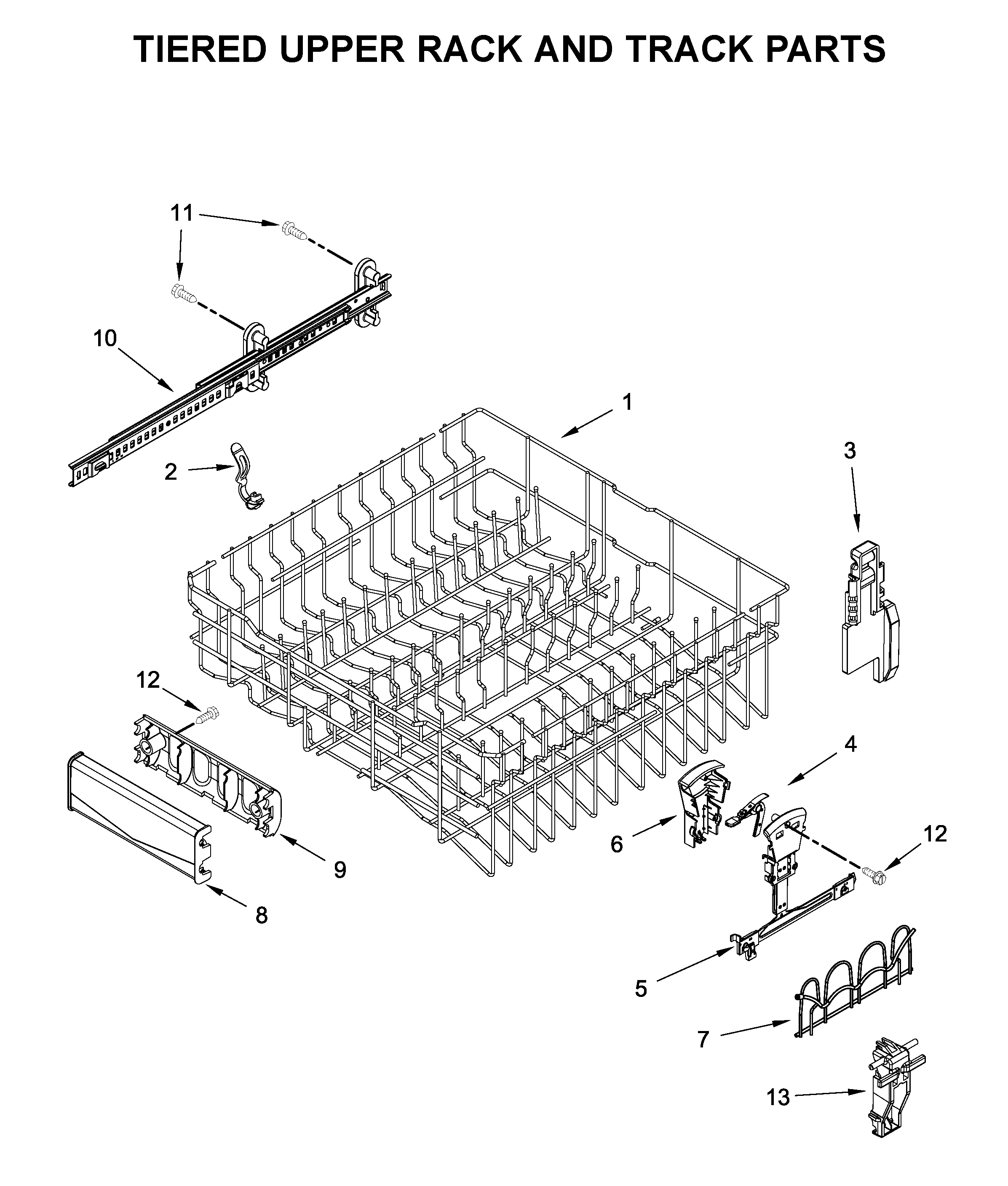 TIERED UPPER RACK AND TRACK PARTS