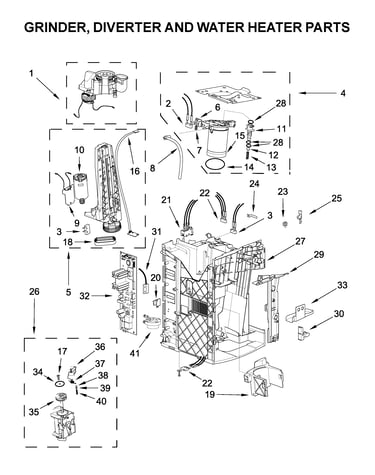 Grinder, diverter and water heater parts