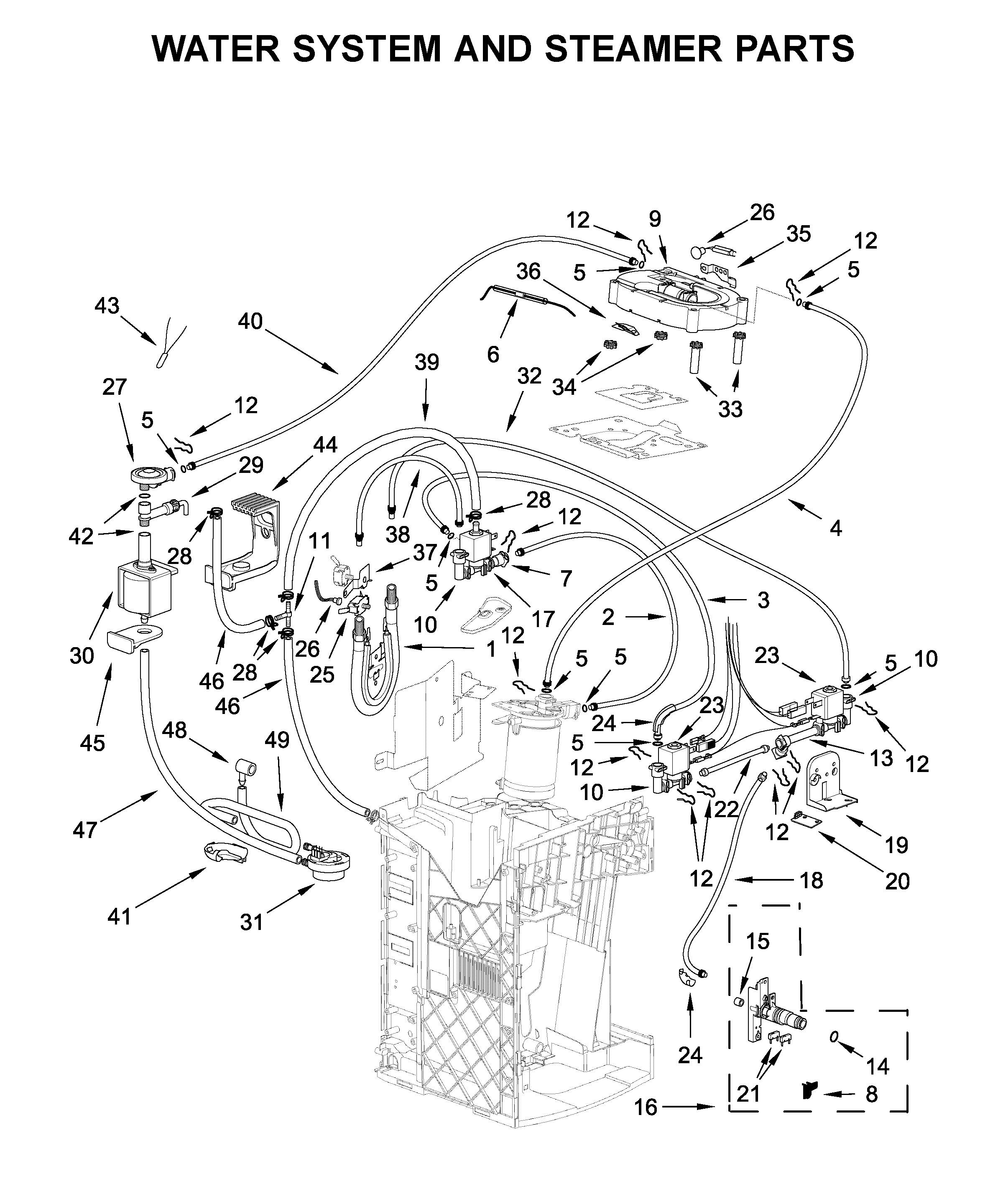 Water system and steamer parts