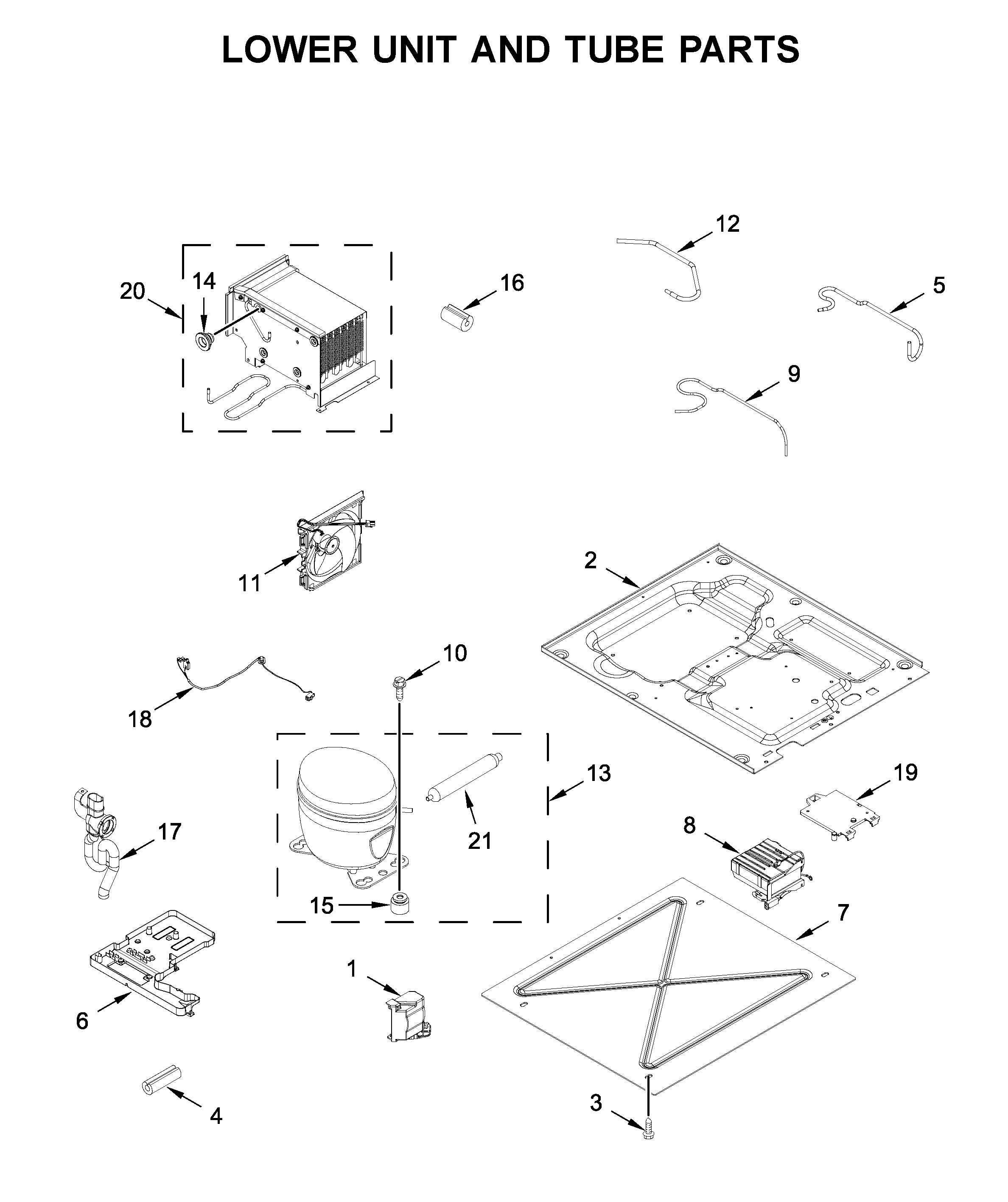 Lower unit and tube parts