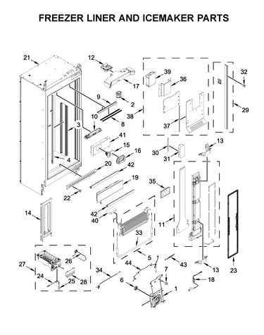 Freezer liner and icemaker parts