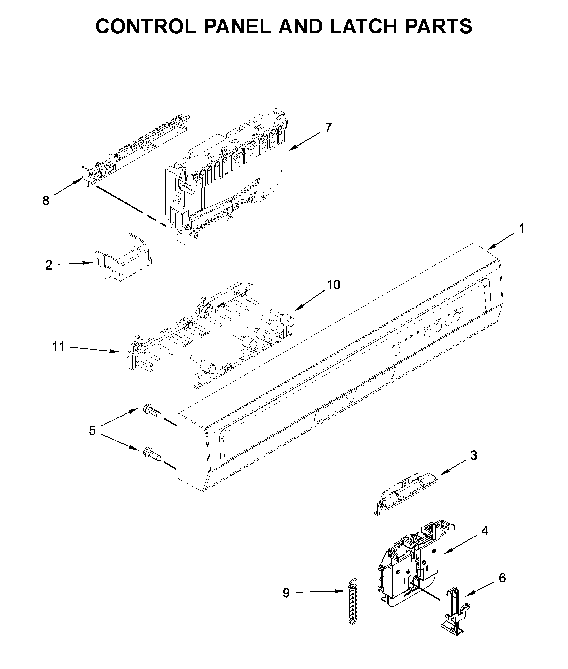 Control panel and latch parts