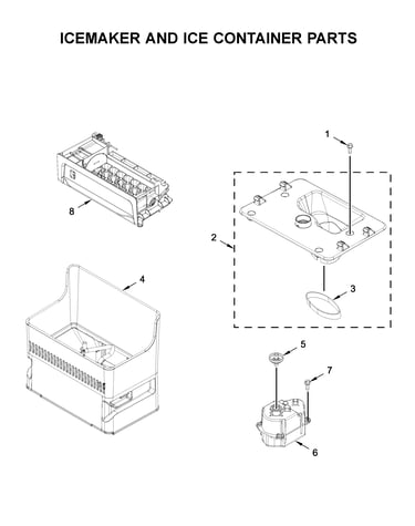 Icemaker and ice container parts