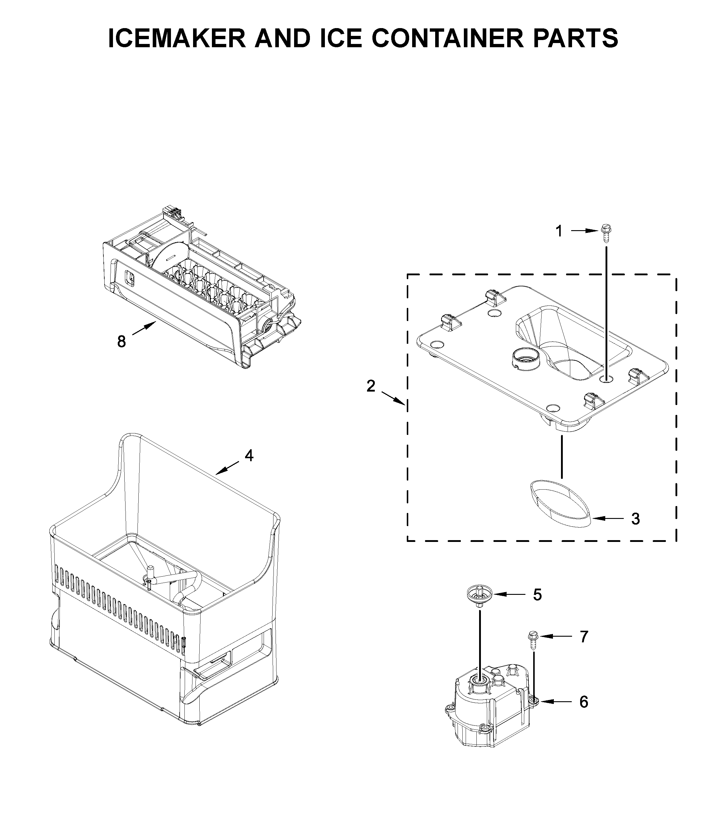 ICEMAKER AND ICE CONTAINER PARTS