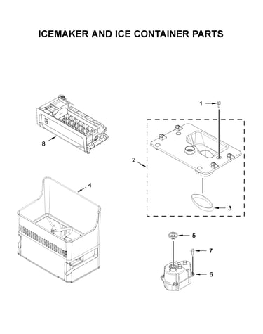 Icemaker and ice container parts