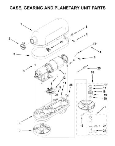 Case, gearing and planetary unit parts
