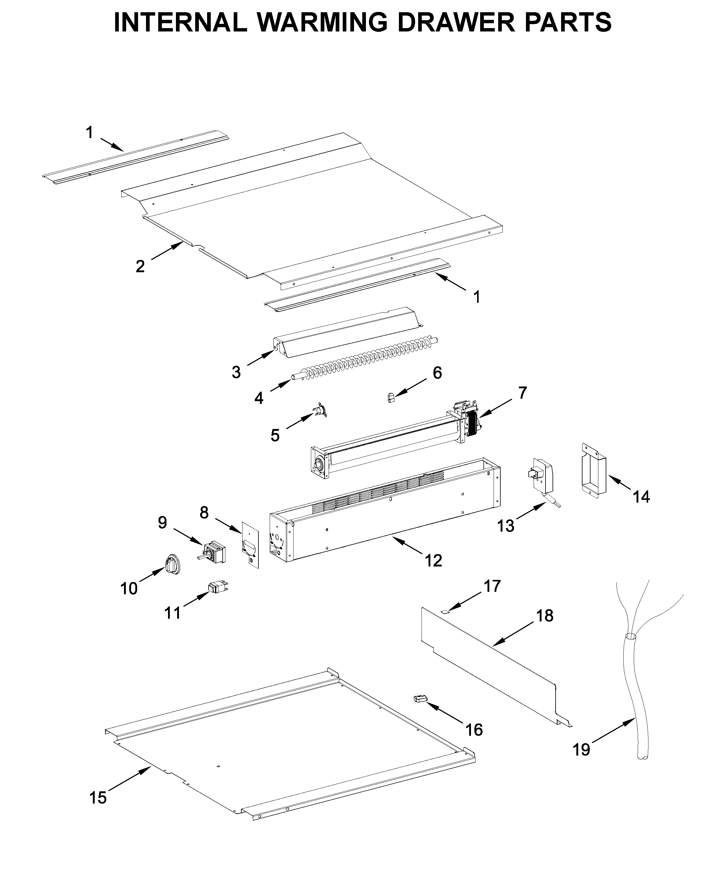 Internal warming drawer parts
