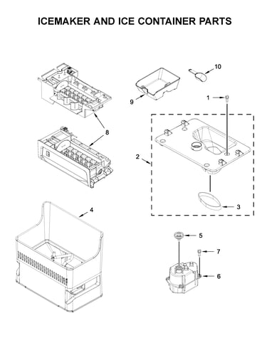 Icemaker and ice container parts