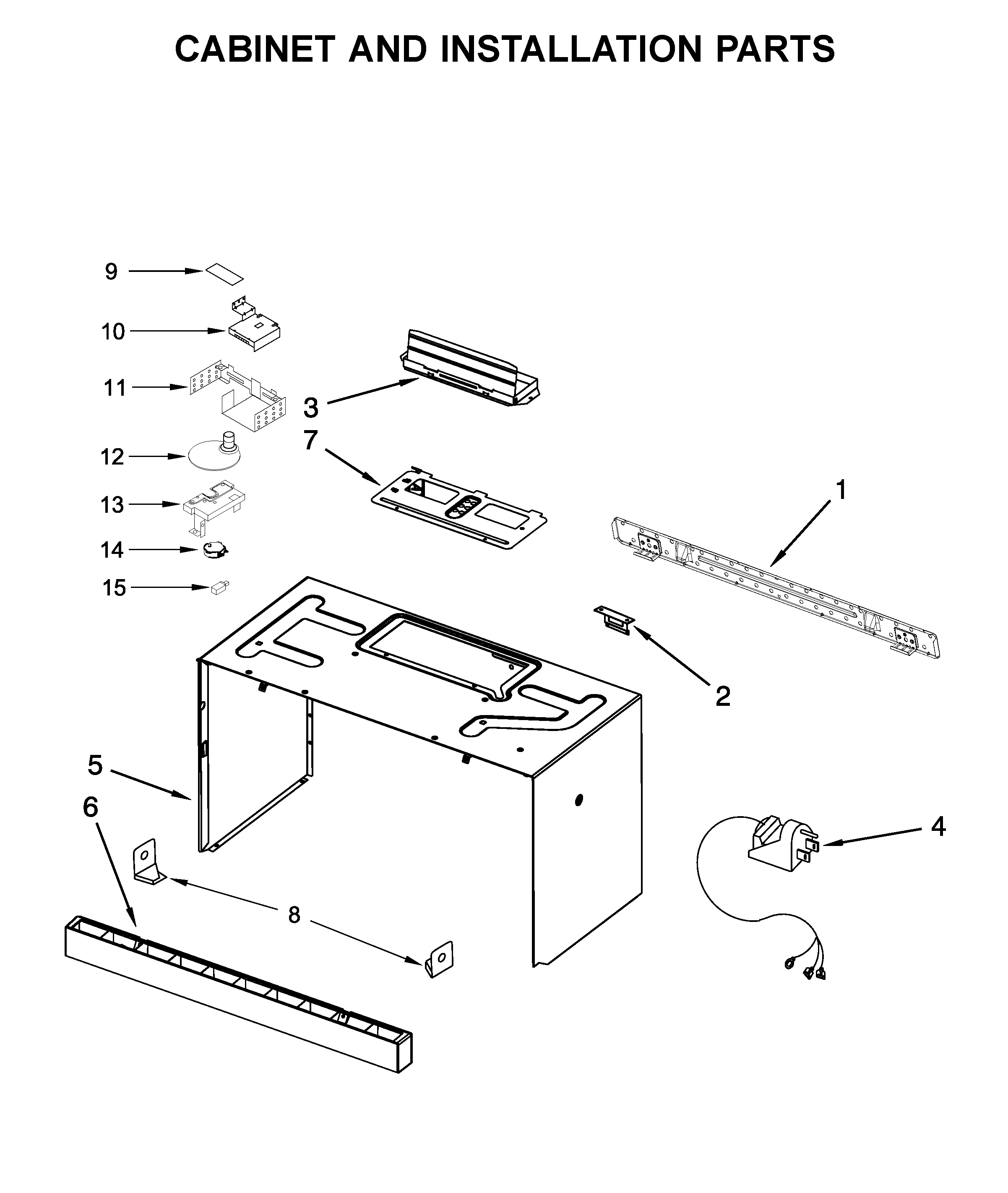 Cabinet and installation parts