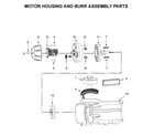 KitchenAid KCG0702OB0 motor housing and burr assembly parts diagram