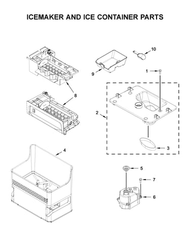 Icemaker and ice container parts