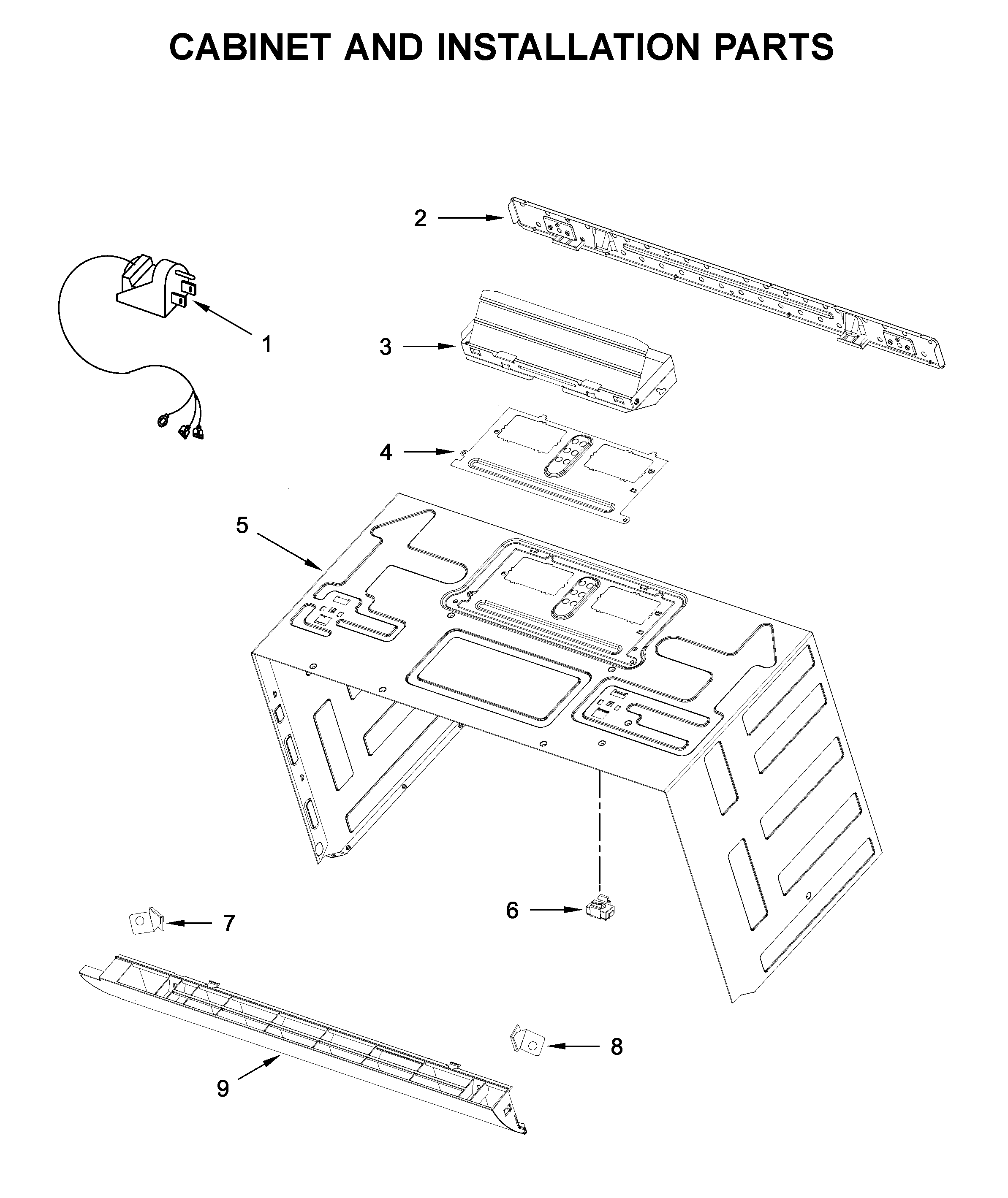 Cabinet and installation parts