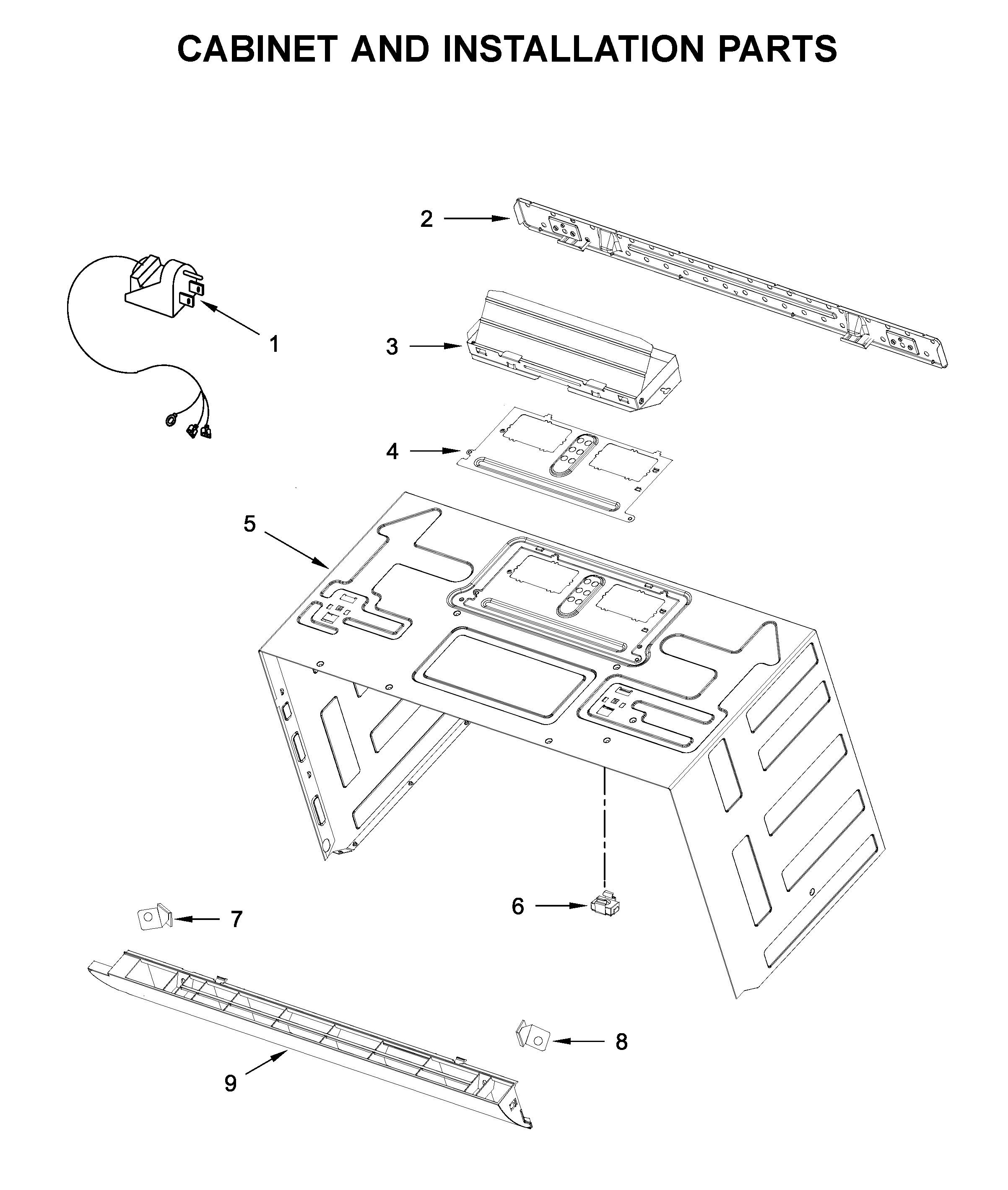 Cabinet and installation parts