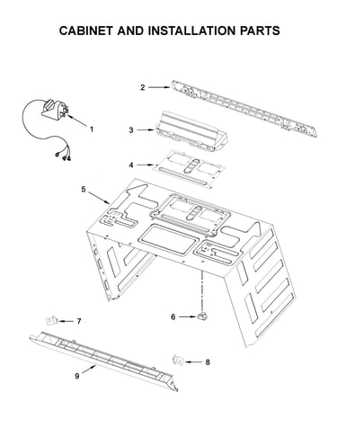 Cabinet and installation parts