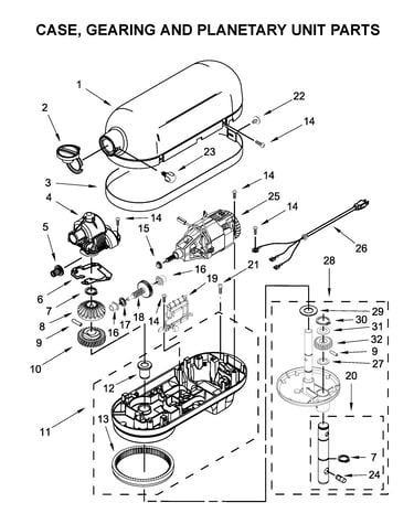 Case, gearing and planetary unit parts