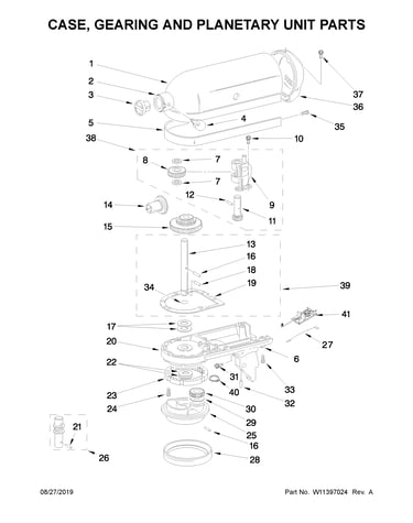Case, gearing and planetary unit parts