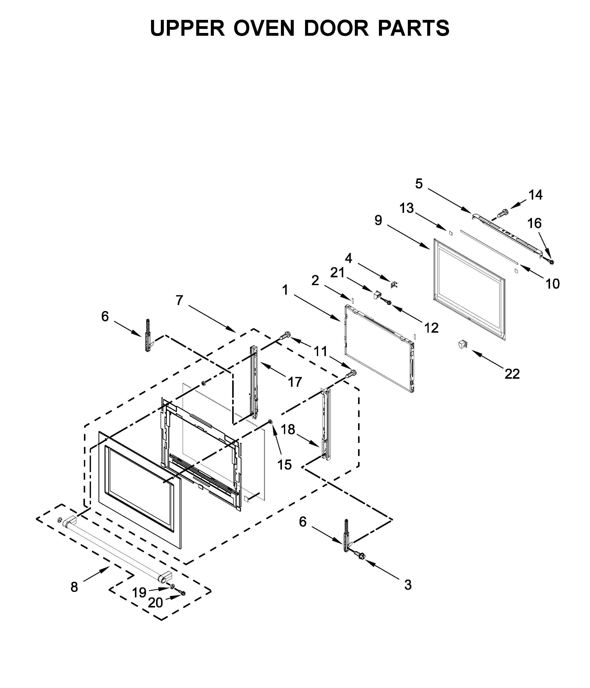 Upper oven door parts