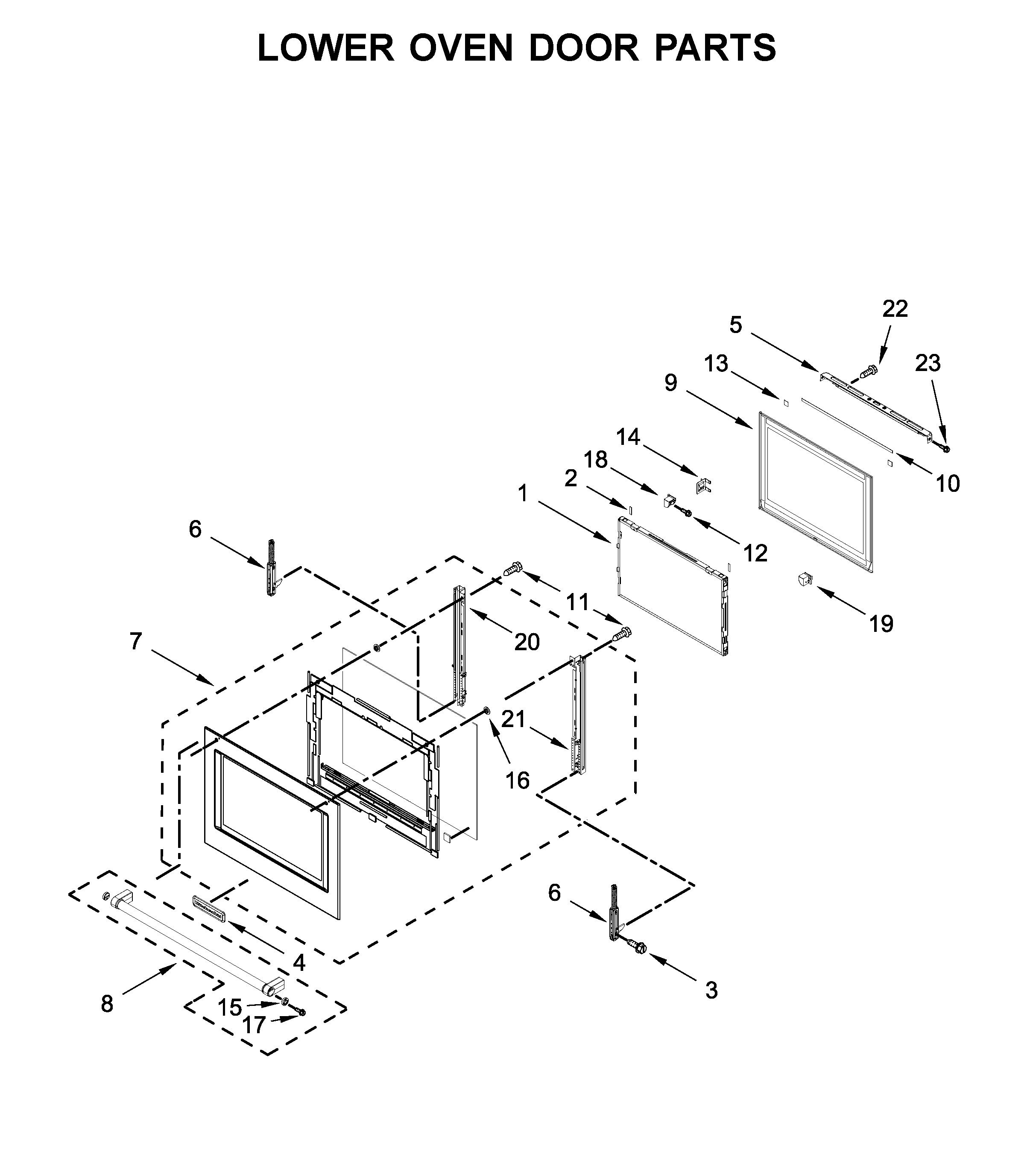 Lower oven door parts