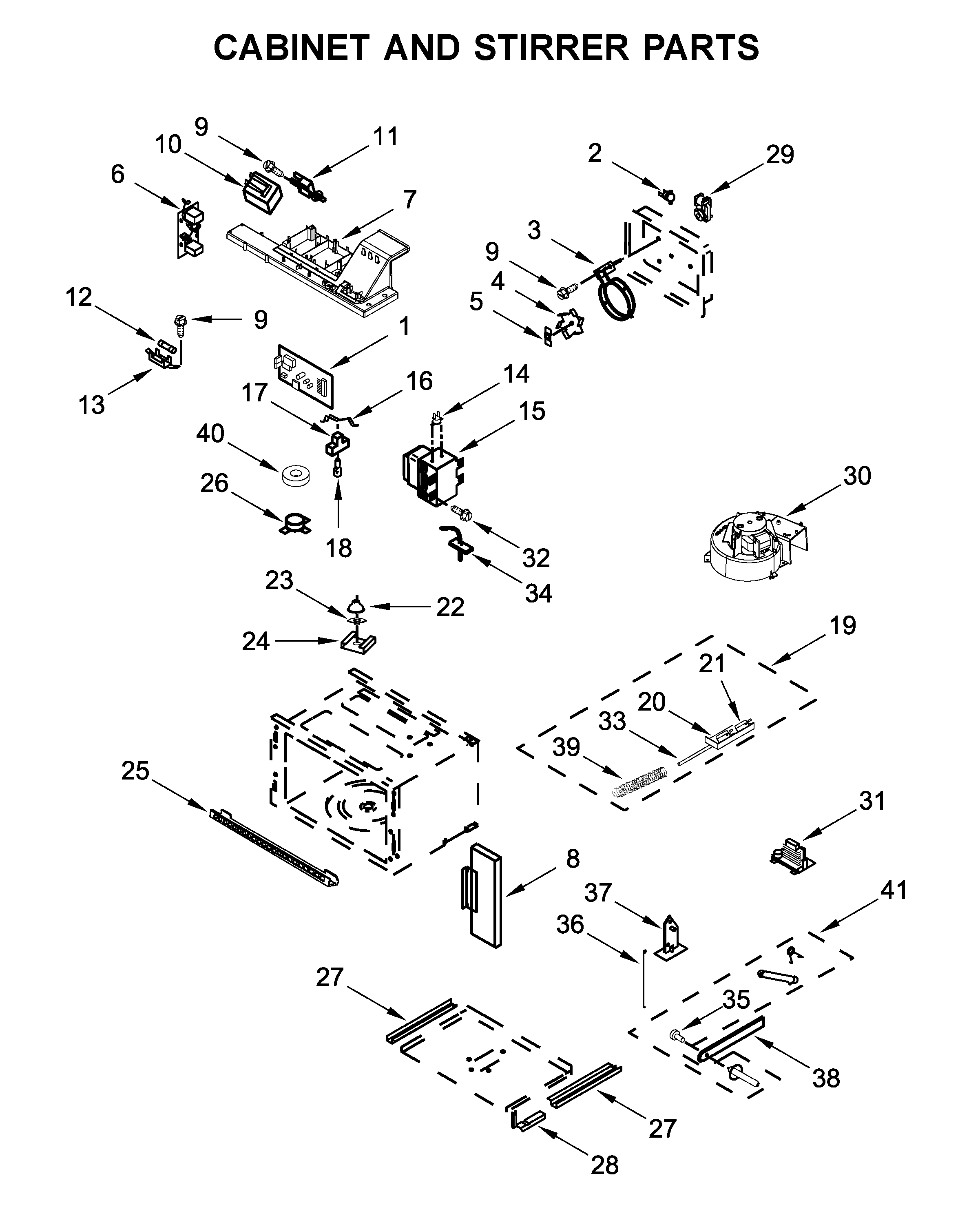 Cabinet and stirrer parts